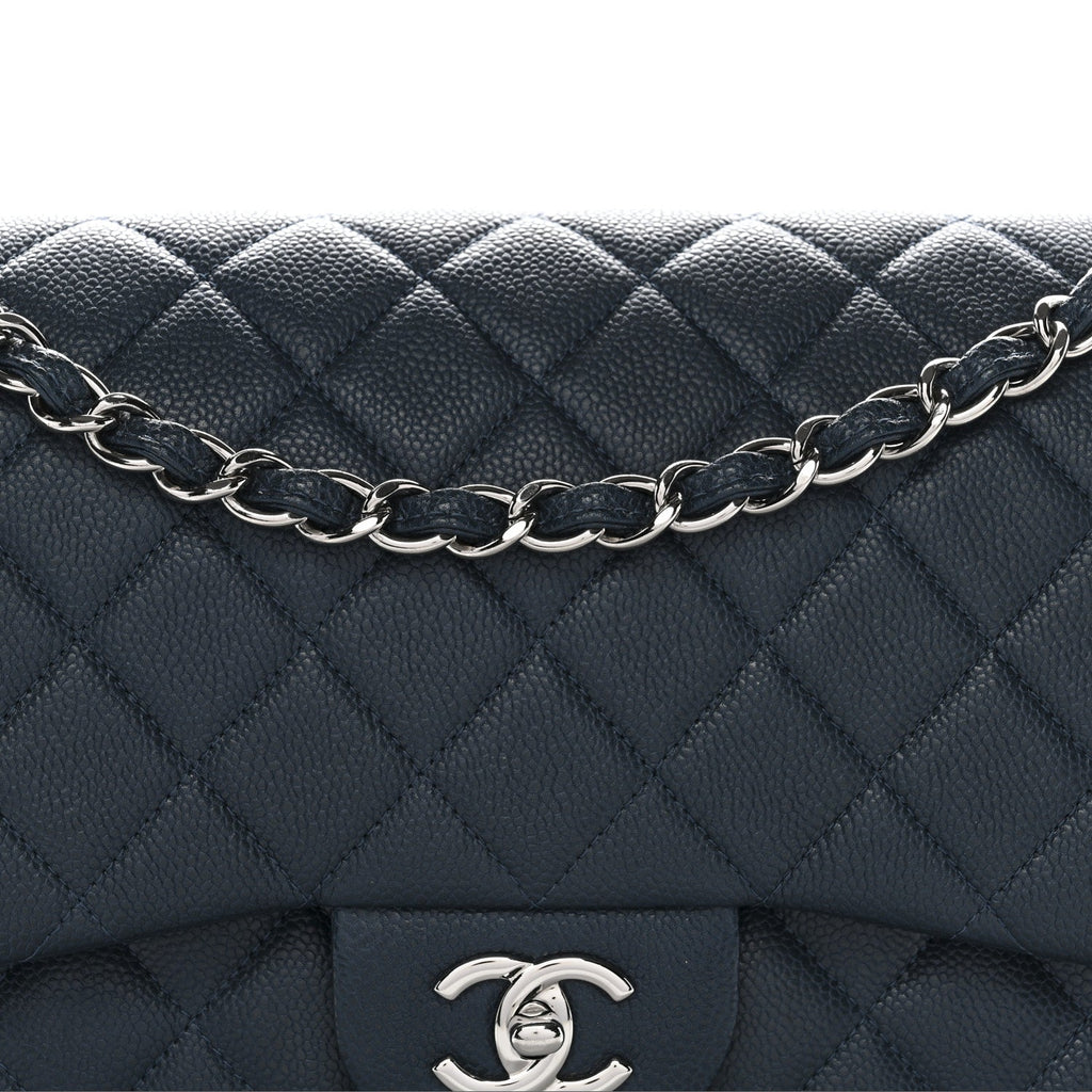 Caviar Quilted Jumbo Double Flap Blue