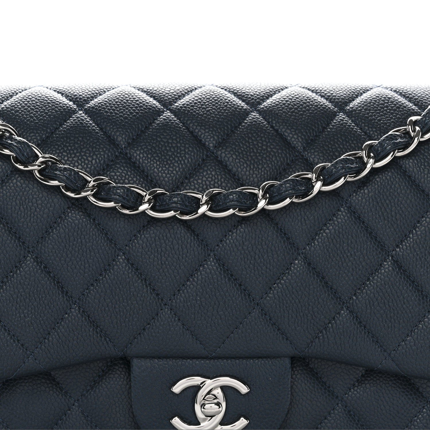 Caviar Quilted Jumbo Double Flap Blue