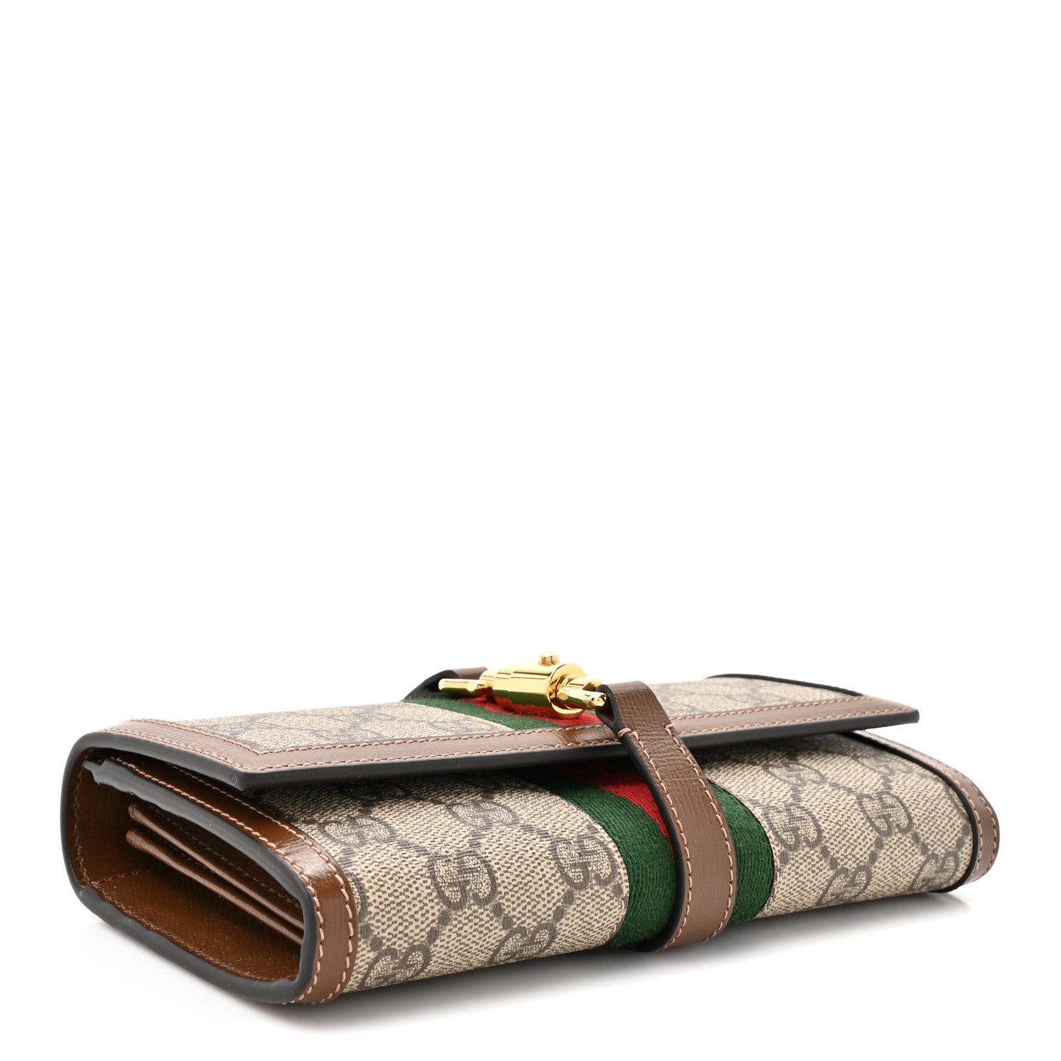 GG Supreme Monogram Azalea Calfskin Web Jackie 1961 Chain Wallet Beige Ebony Brown Sugar