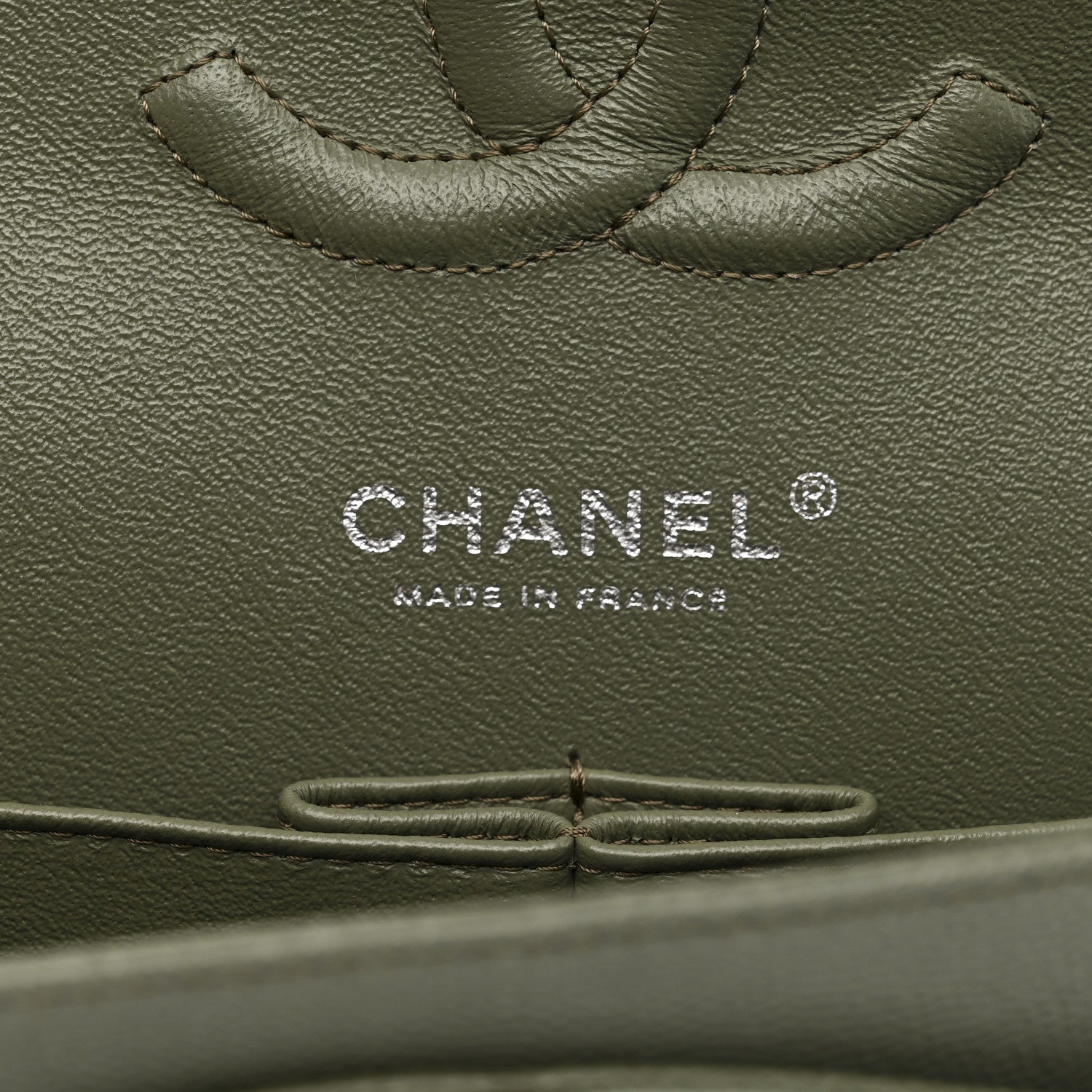 Caviar Chevron Quilted Medium Double Flap  Green
