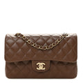 Lambskin Quilted Small Double Flap Brown