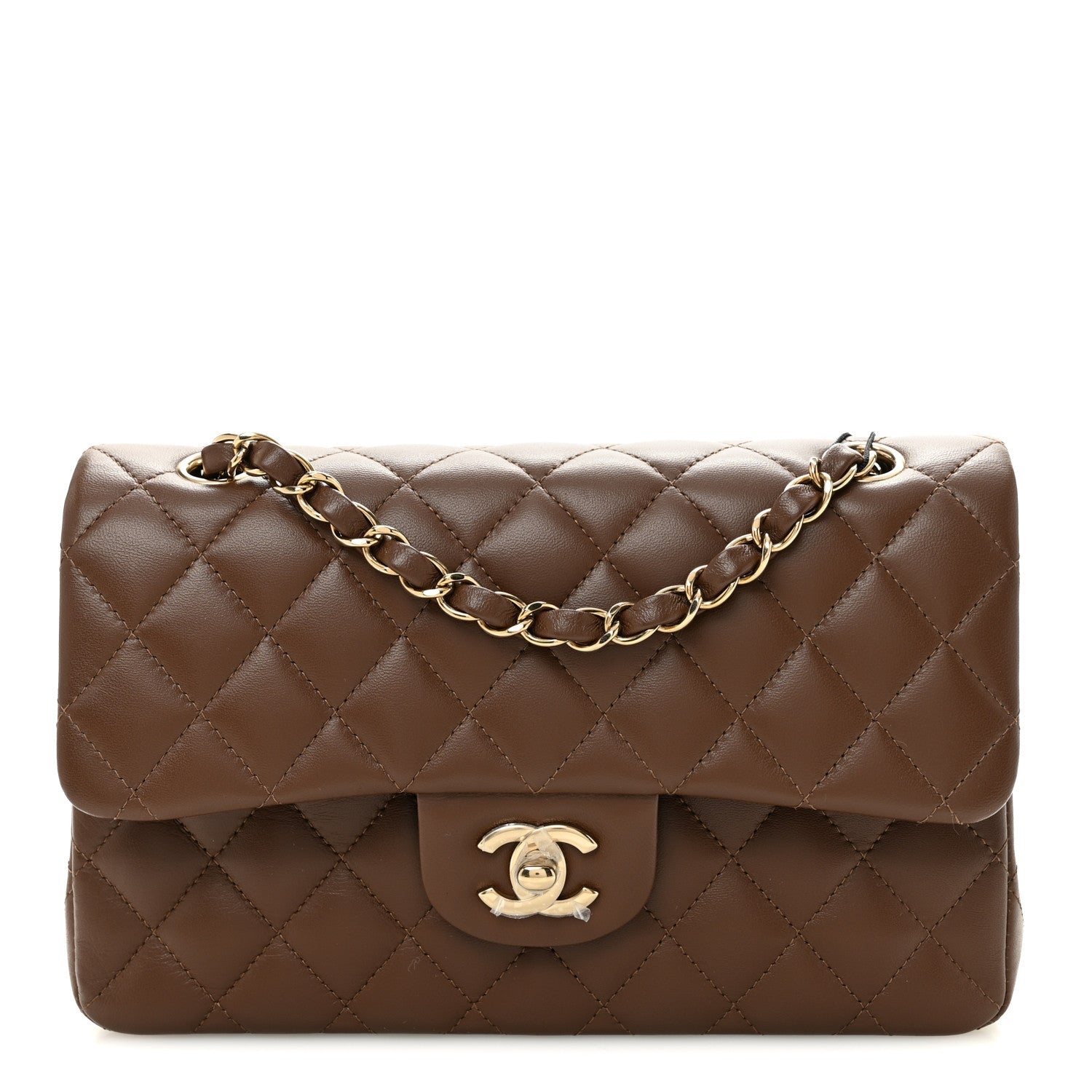 Lambskin Quilted Small Double Flap Brown