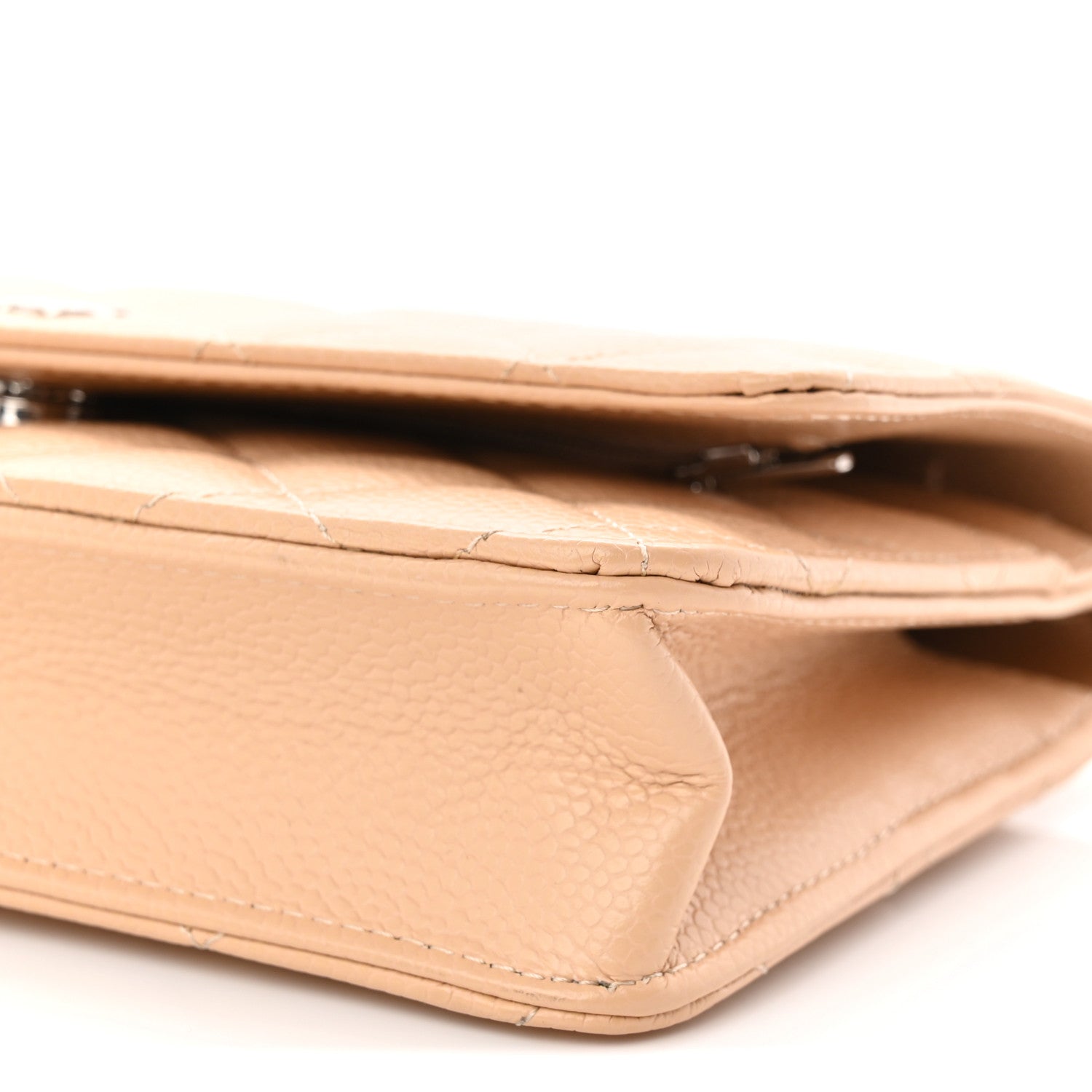 Caviar Quilted Wallet on Chain WOC Beige