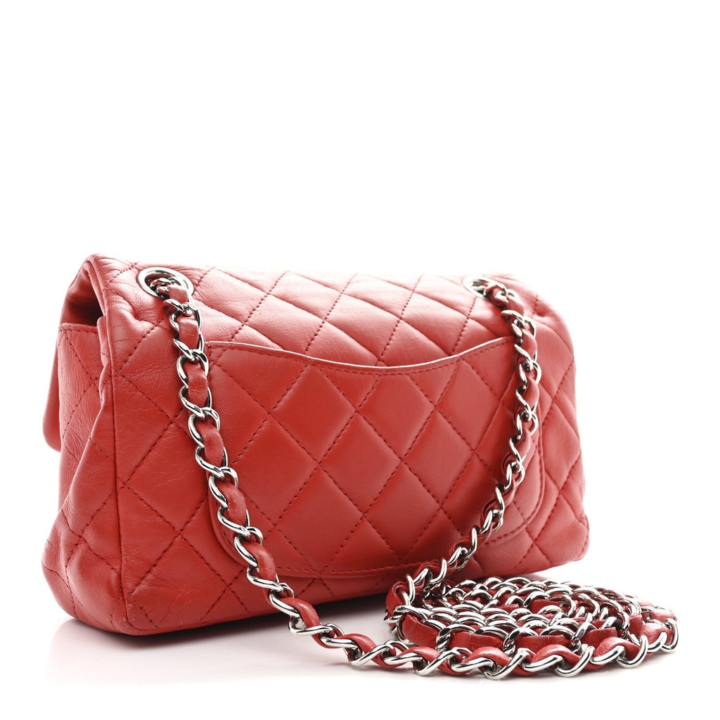 Lambskin Quilted Mini Rectangular Flap Red