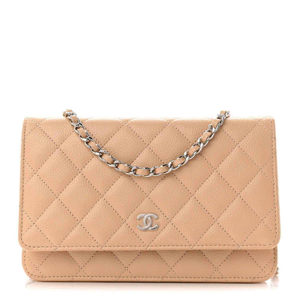 Caviar Quilted Wallet on Chain WOC Beige