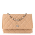 Caviar Quilted Wallet on Chain WOC Beige