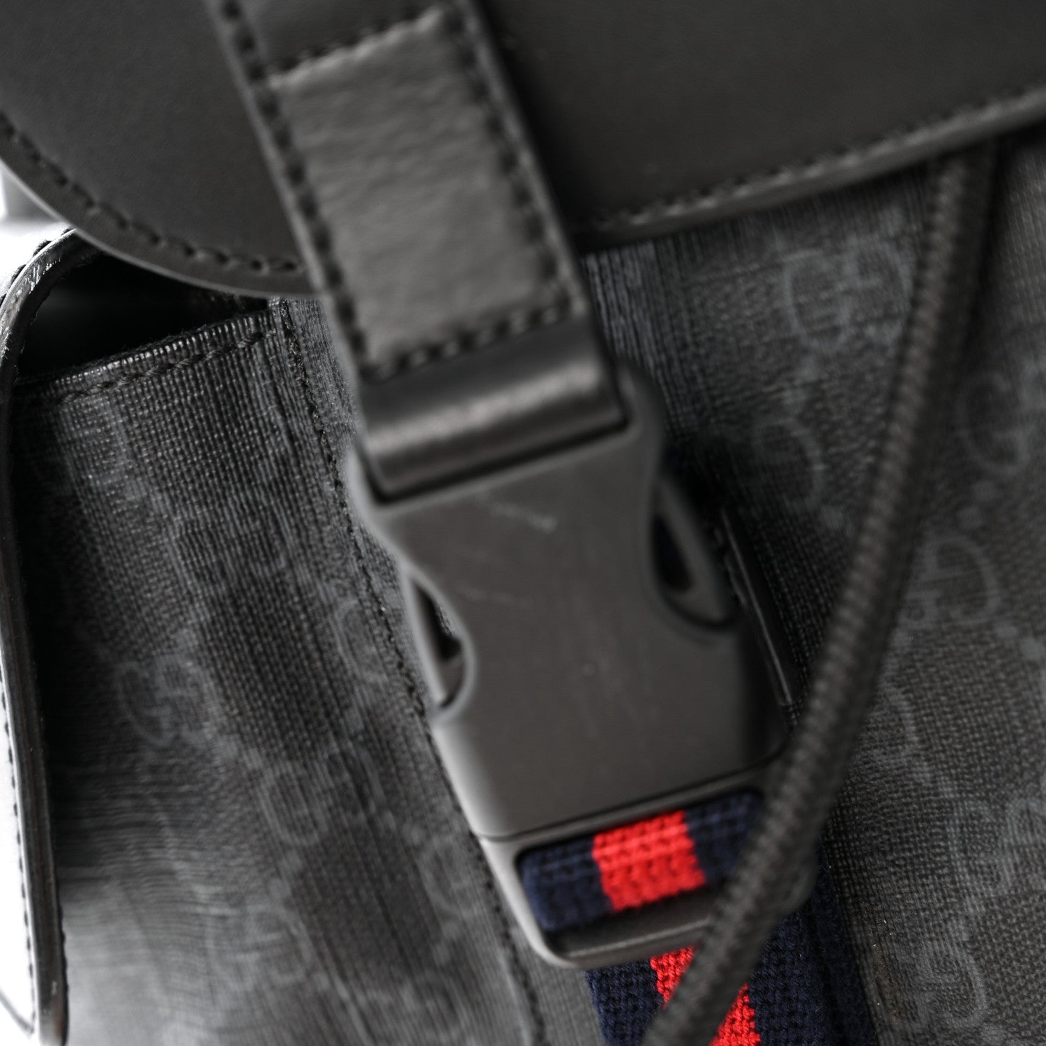 Soft GG Supreme Monogram Calfskin Web Double Buckle Backpack Black