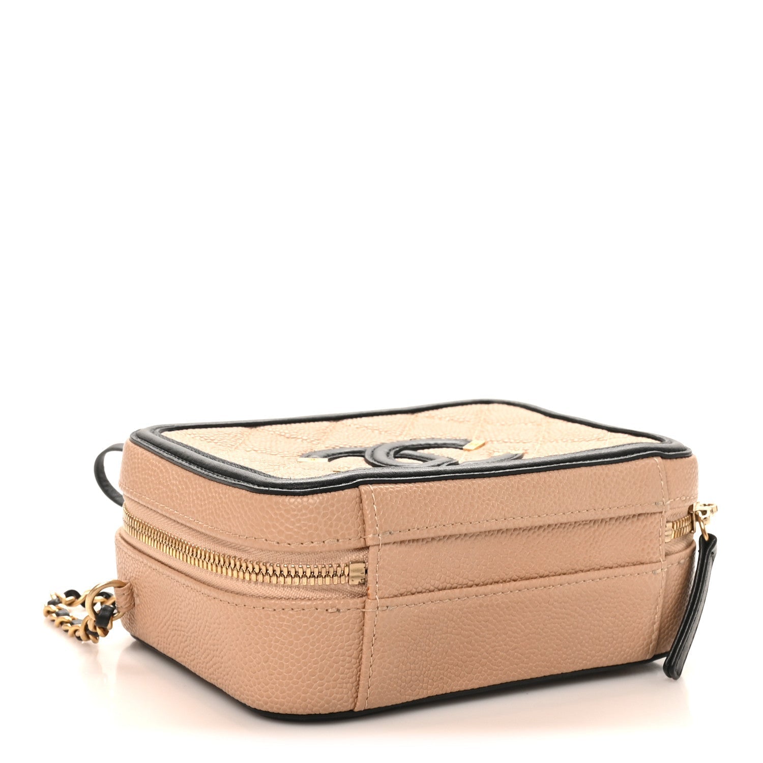 Caviar Quilted Small CC Filigree Vanity Case Beige Black