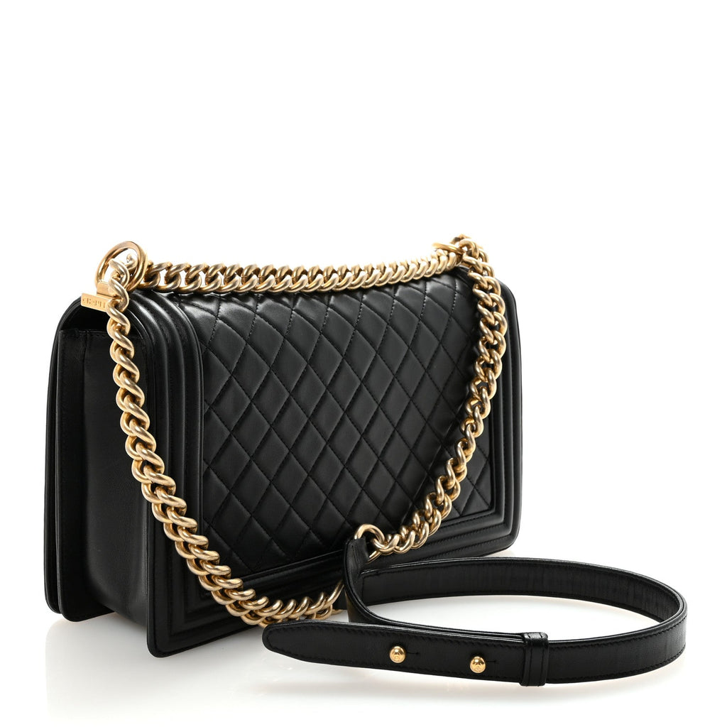 Lambskin Quilted New Medium Boy Flap Black
