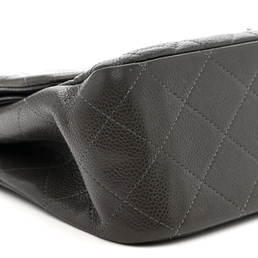 Caviar Quilted Jumbo Double Flap Grey