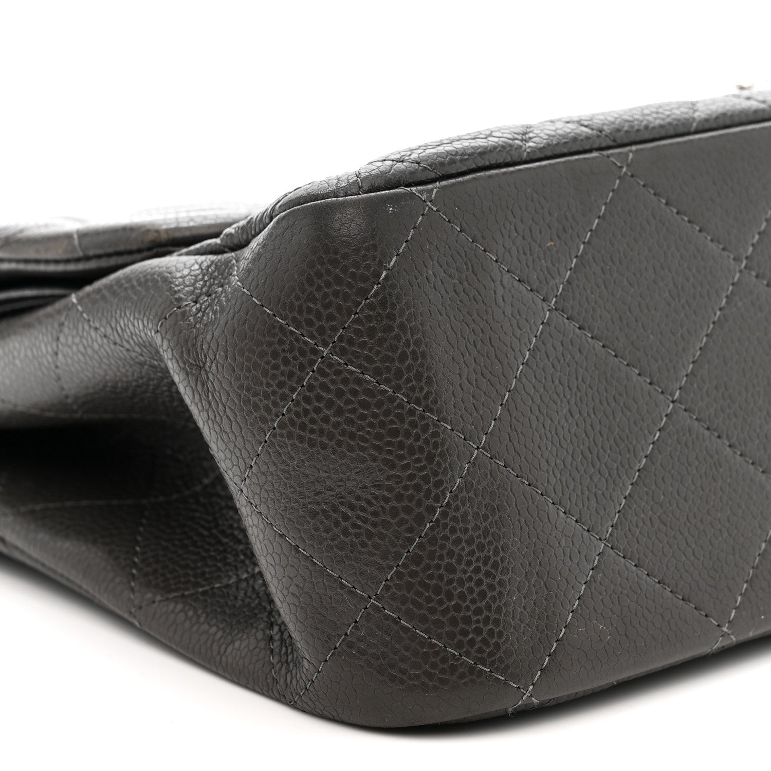 Caviar Quilted Jumbo Double Flap Grey
