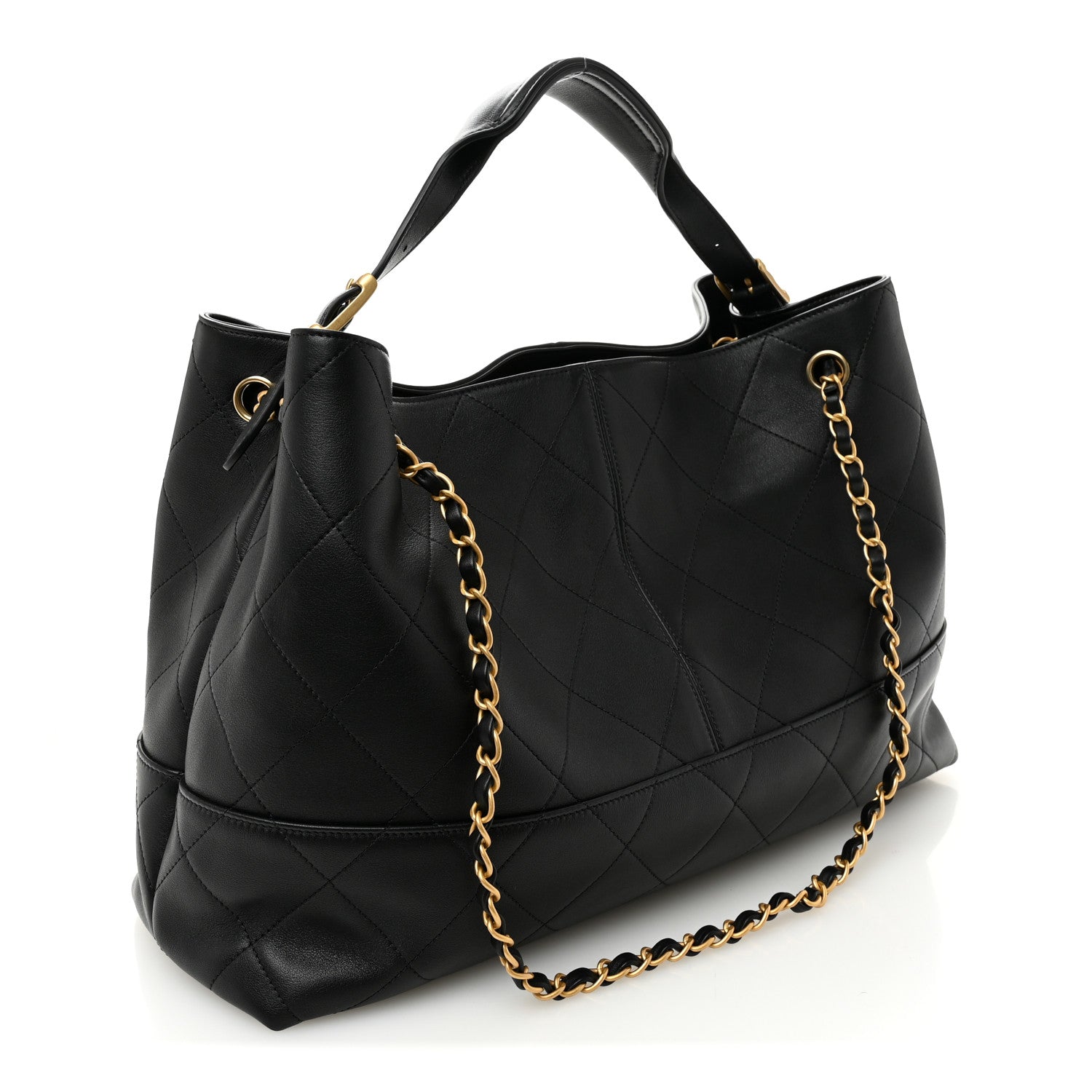 Calfskin Quilted Large Coco Base Shopping Bag Black
