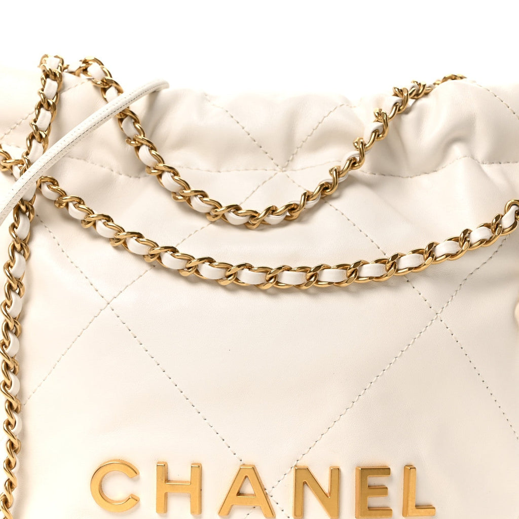 Shiny Calfskin Quilted Mini Chanel 22 White