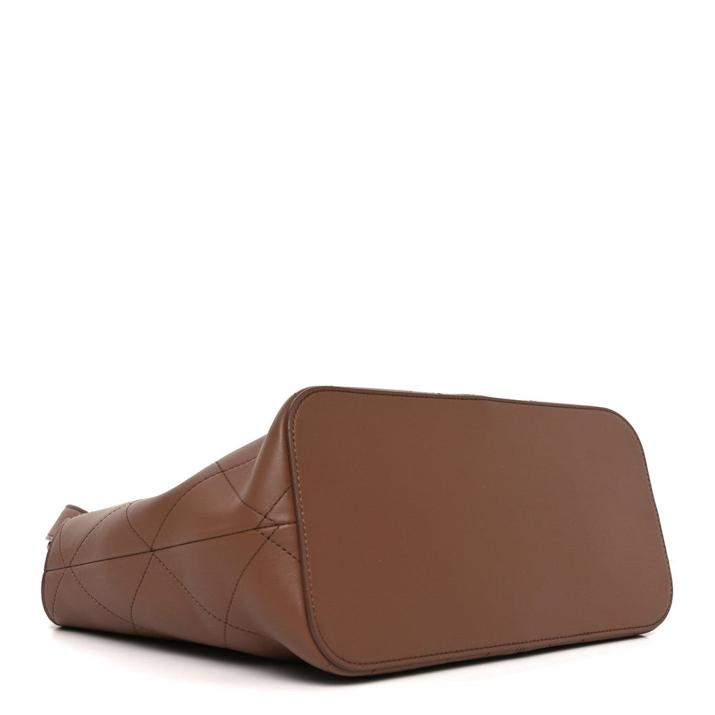 Calfskin Quilted Small Shopping Bag Brown
