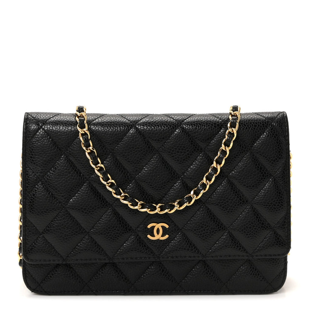 Caviar Quilted Wallet on Chain WOC Black
