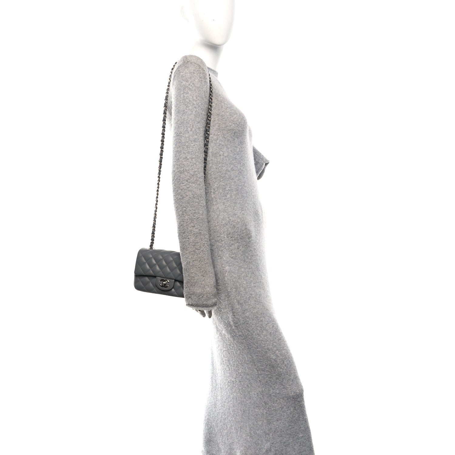 Caviar Quilted Mini Rectangular Flap Grey