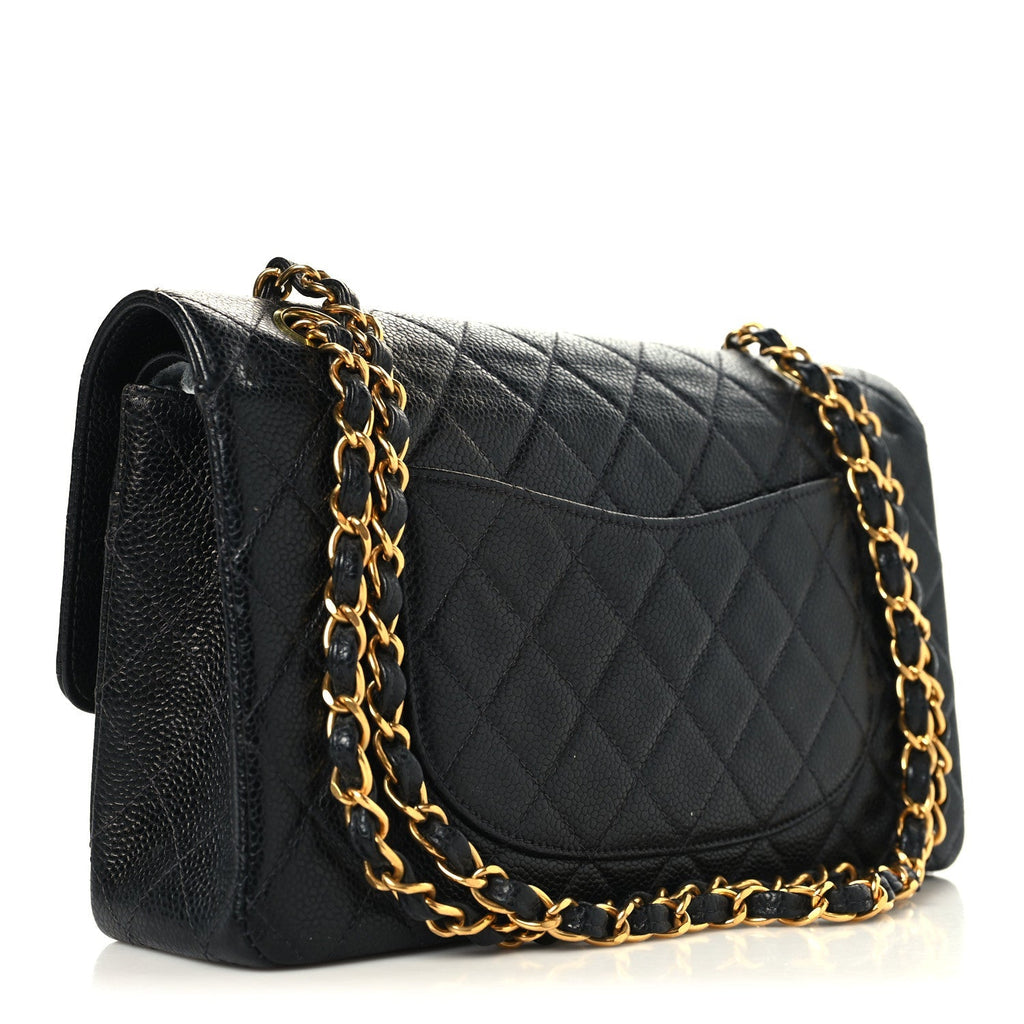 Caviar Quilted Medium Double Flap Black