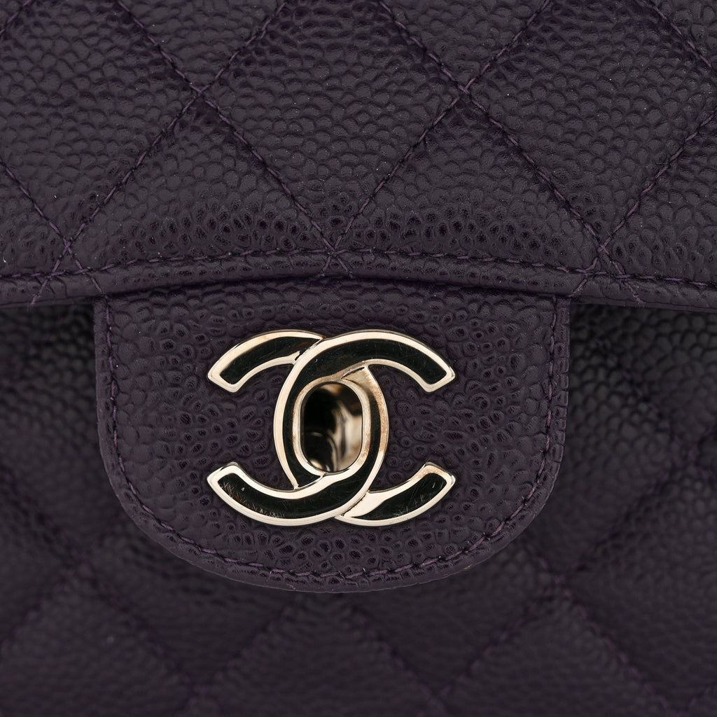 Caviar Quilted Small Double Flap Dark Purple