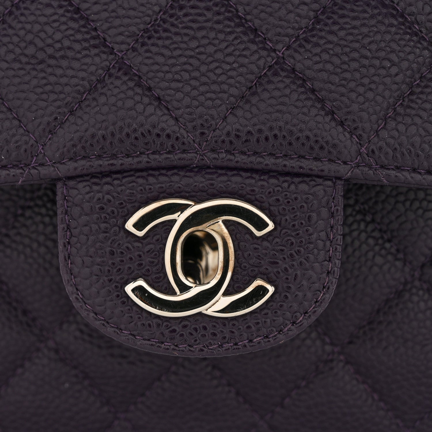 Caviar Quilted Small Double Flap Dark Purple