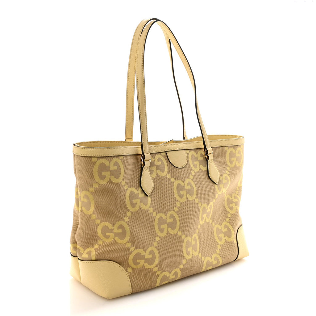 Monogram Jumbo GG Textured Dollar Calfskin Medium Ophidia Shopping Tote Beige Banana