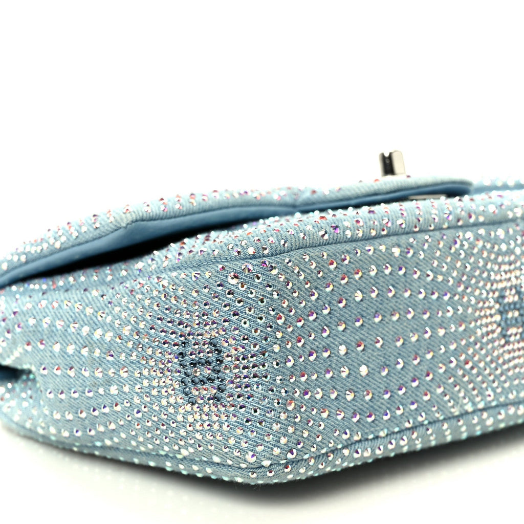 Denim Strass Evening Flap Bag Blue