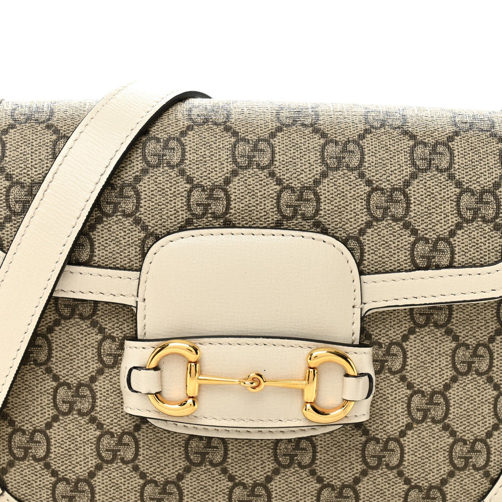 GG Supreme Monogram Web Mini Horsebit 1955 Shoulder Bag Beige Mystic White