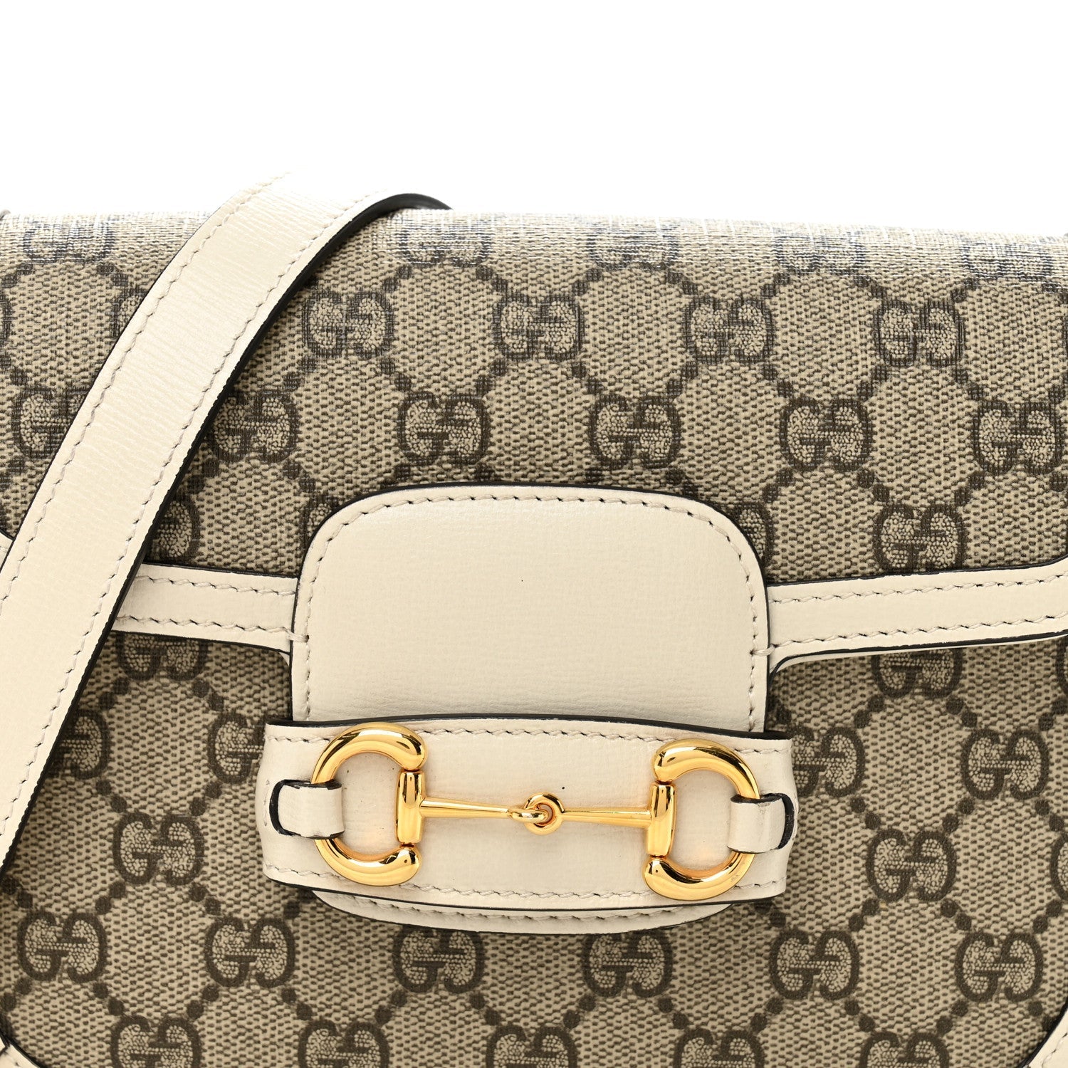 GG Supreme Monogram Web Mini Horsebit 1955 Shoulder Bag Beige Mystic White