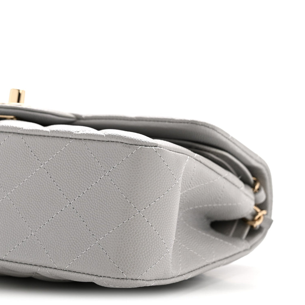 Caviar Quilted Small Double Flap Grey