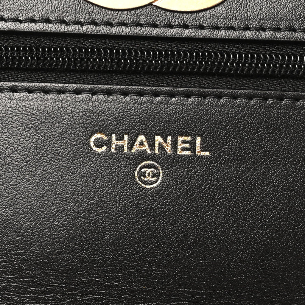 Caviar Quilted Camellia Wallet On Chain WOC Black