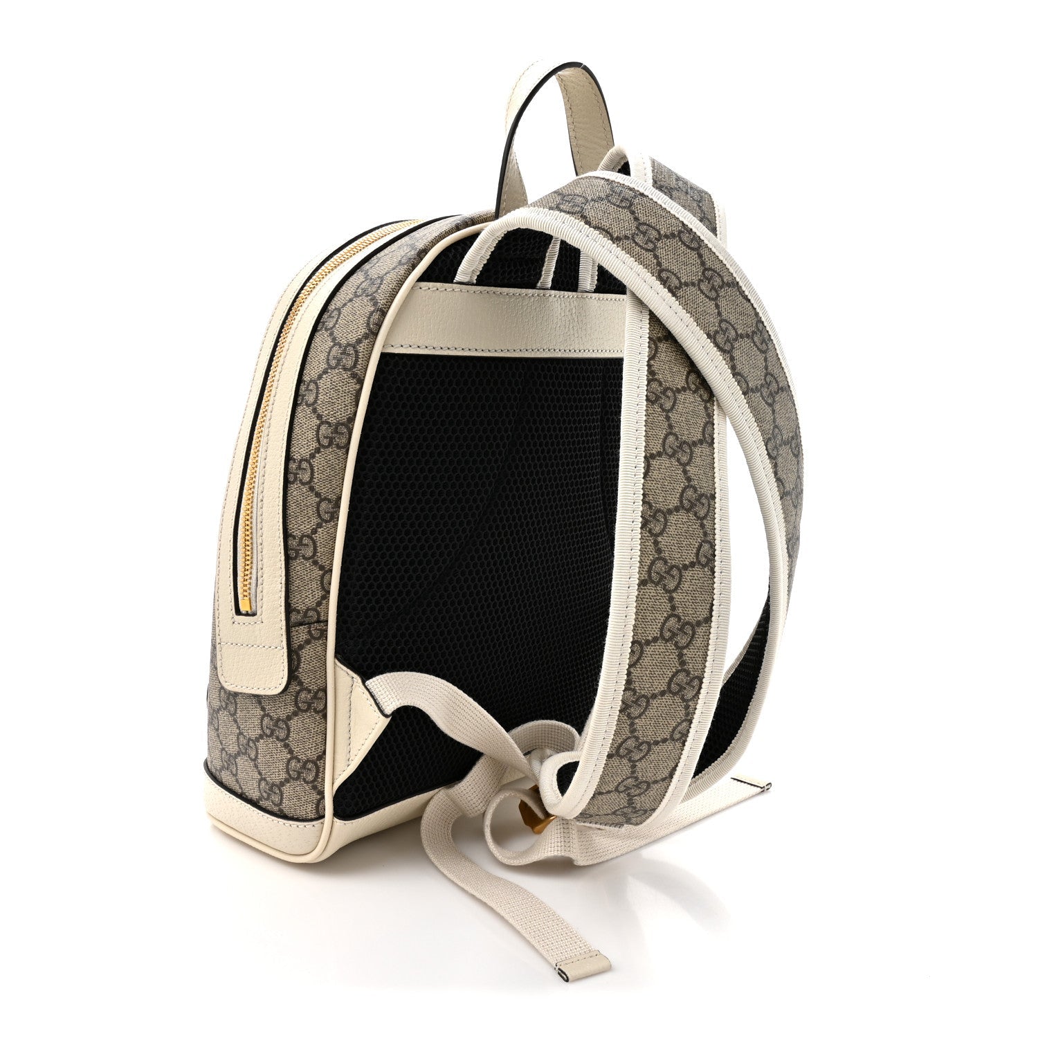 GG Supreme Monogram Textured Calfskin Web Small Ophidia Day Backpack Beige Ebony Mystic White