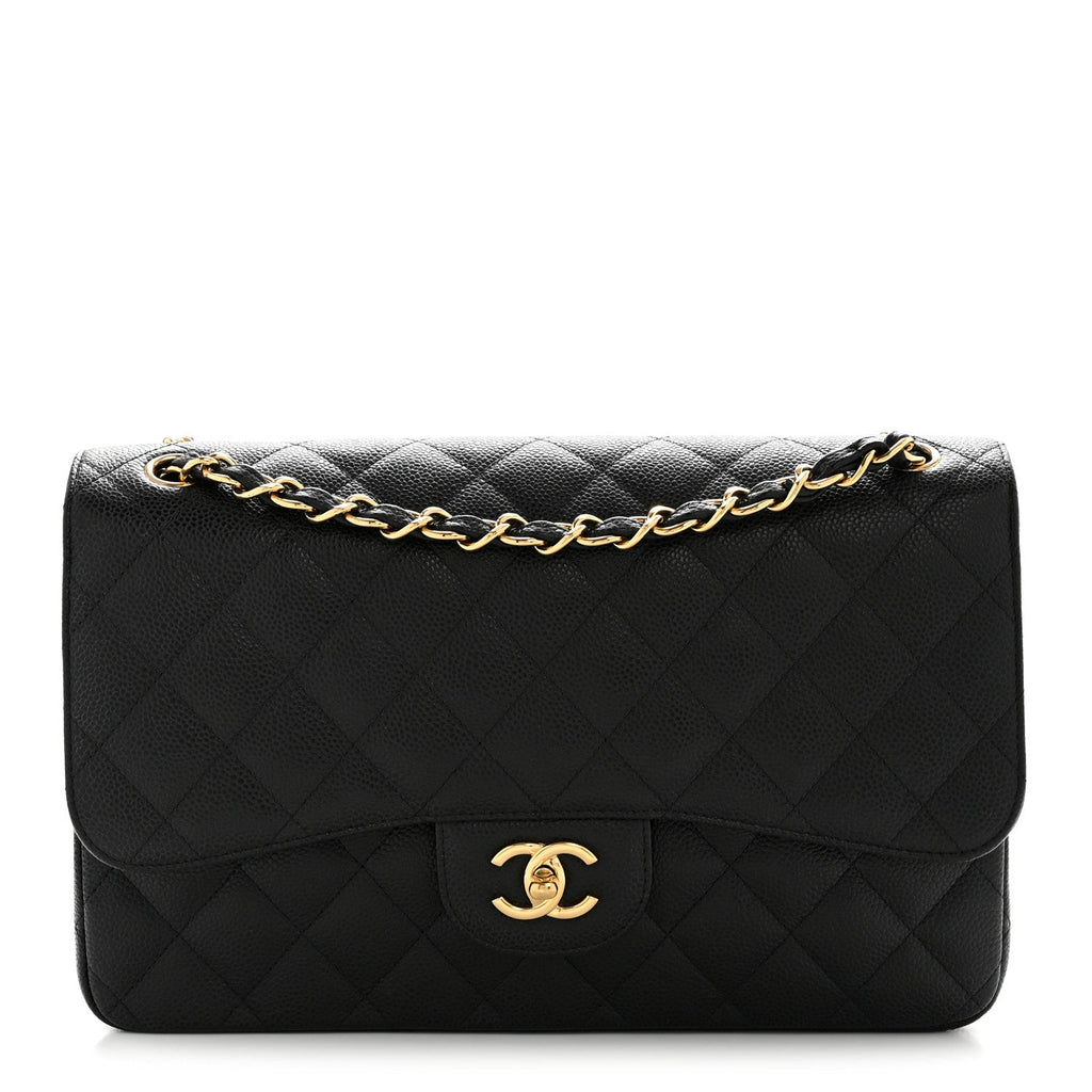 Caviar Quilted Jumbo Double Flap Black