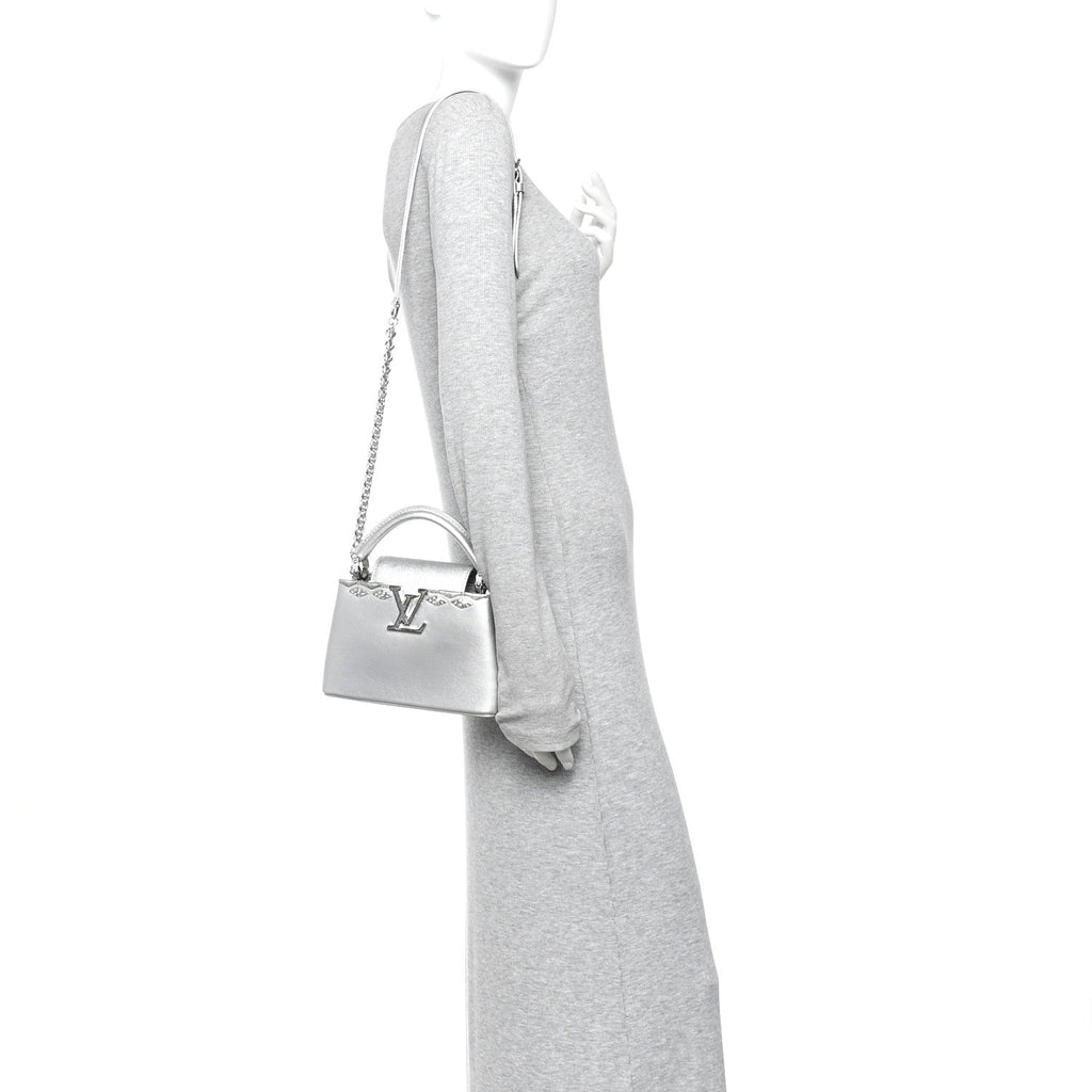 Lambskin Strass Mini Capucines  Silver