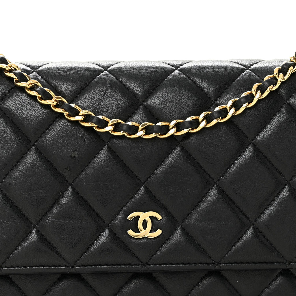 Lambskin Quilted Wallet On Chain WOC Black
