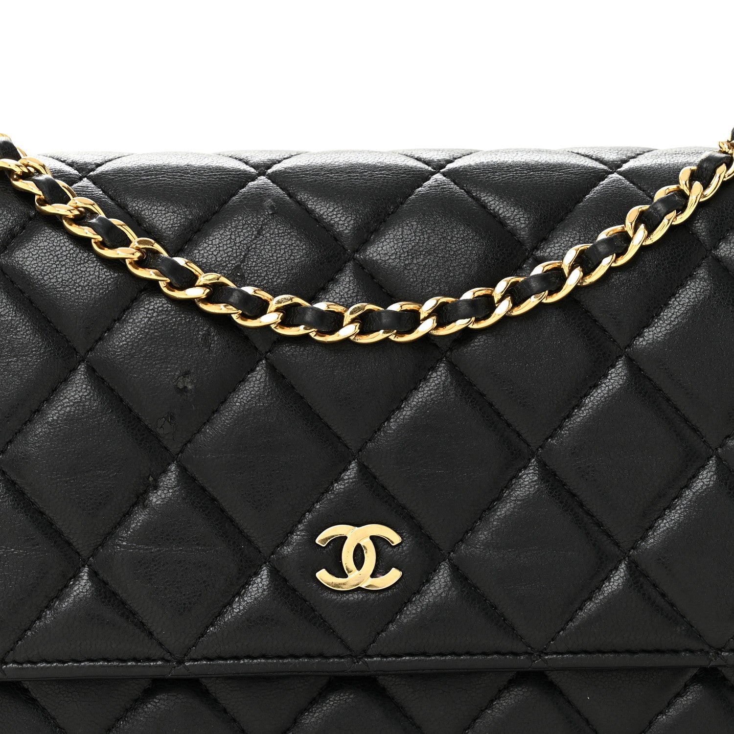 Lambskin Quilted Wallet On Chain WOC Black