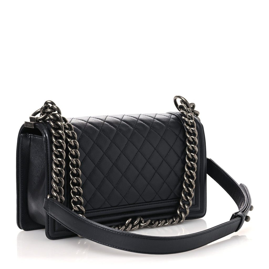 Metallic Caviar Quilted Medium Boy Flap Navy