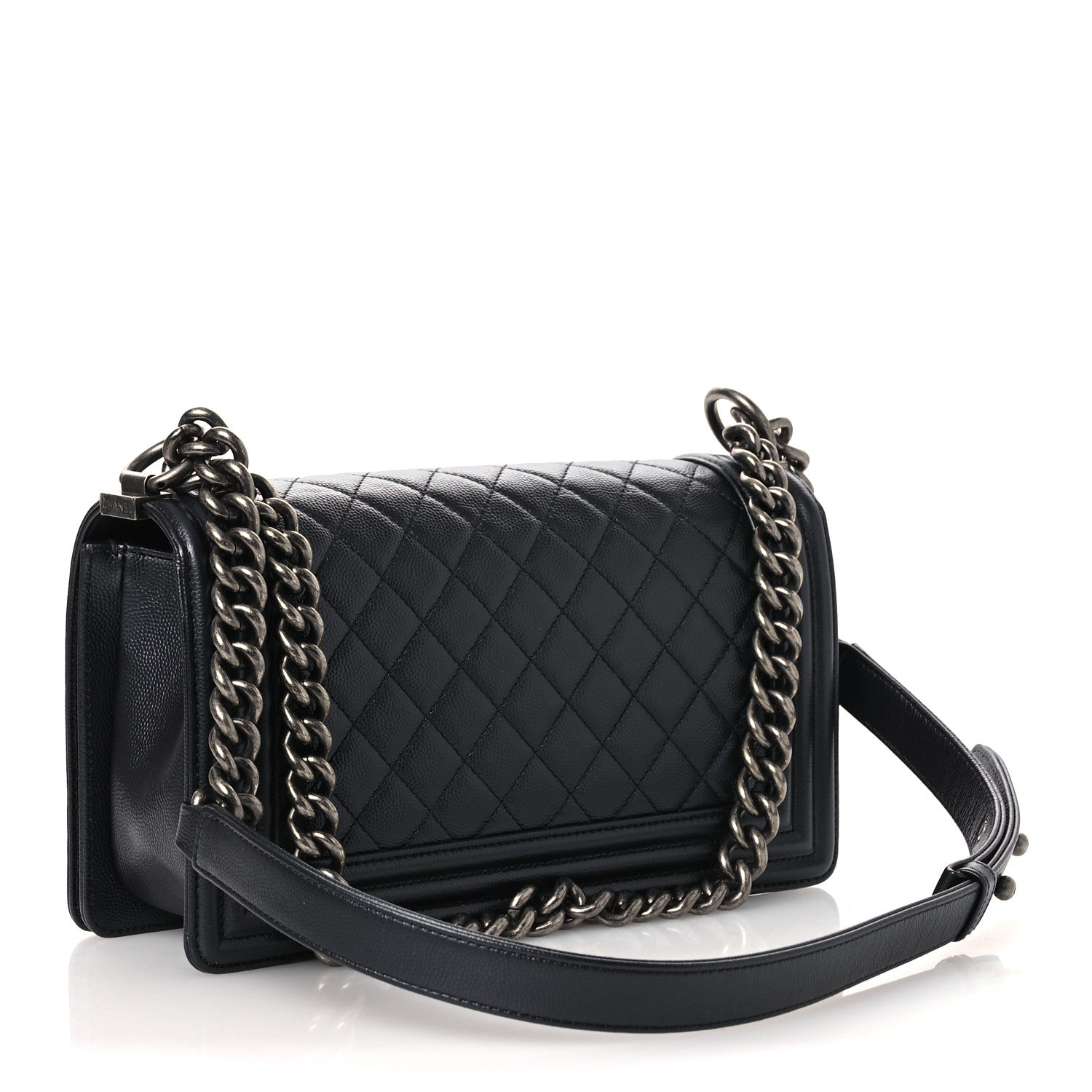 Metallic Caviar Quilted Medium Boy Flap Navy