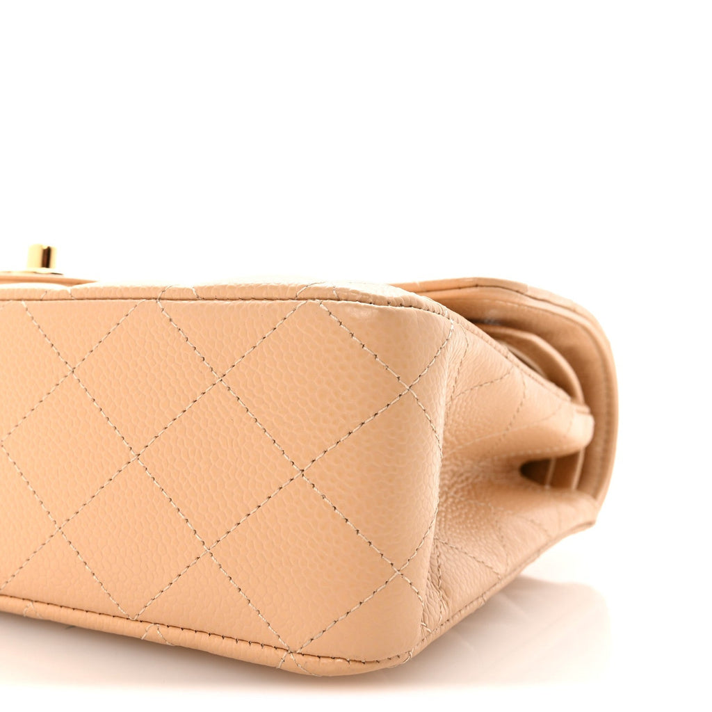 Caviar Quilted Medium Double Flap Beige