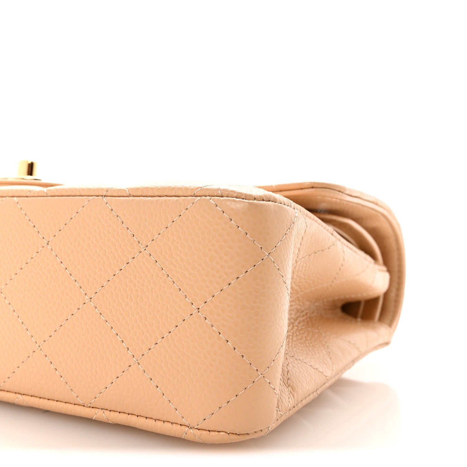 Caviar Quilted Medium Double Flap Beige
