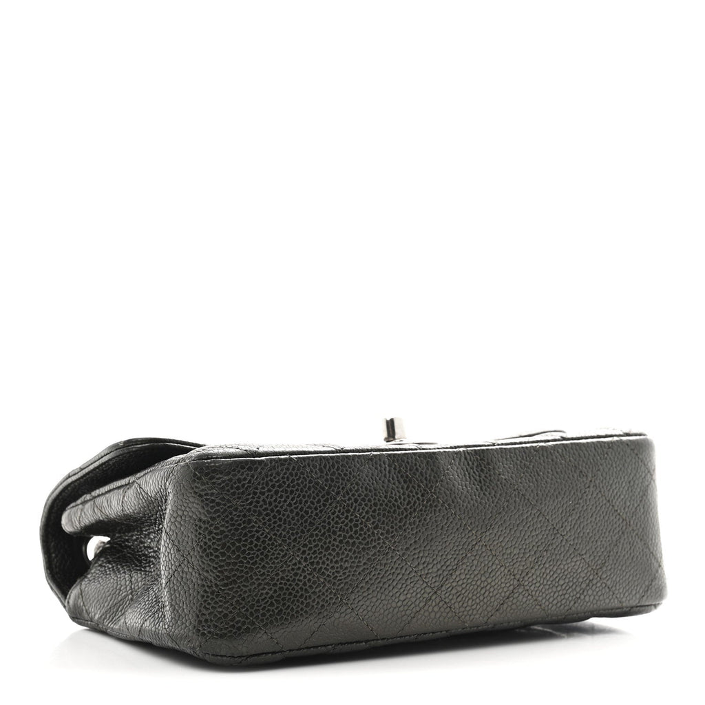Metallic Caviar Quilted Mini Rectangular Flap Dark Grey