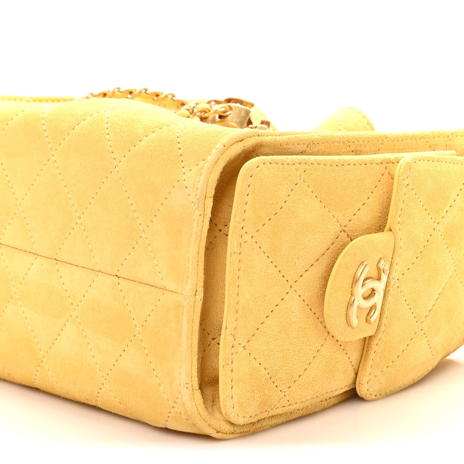 Suede Quilted Mini Chanel 25 Handbag Yellow
