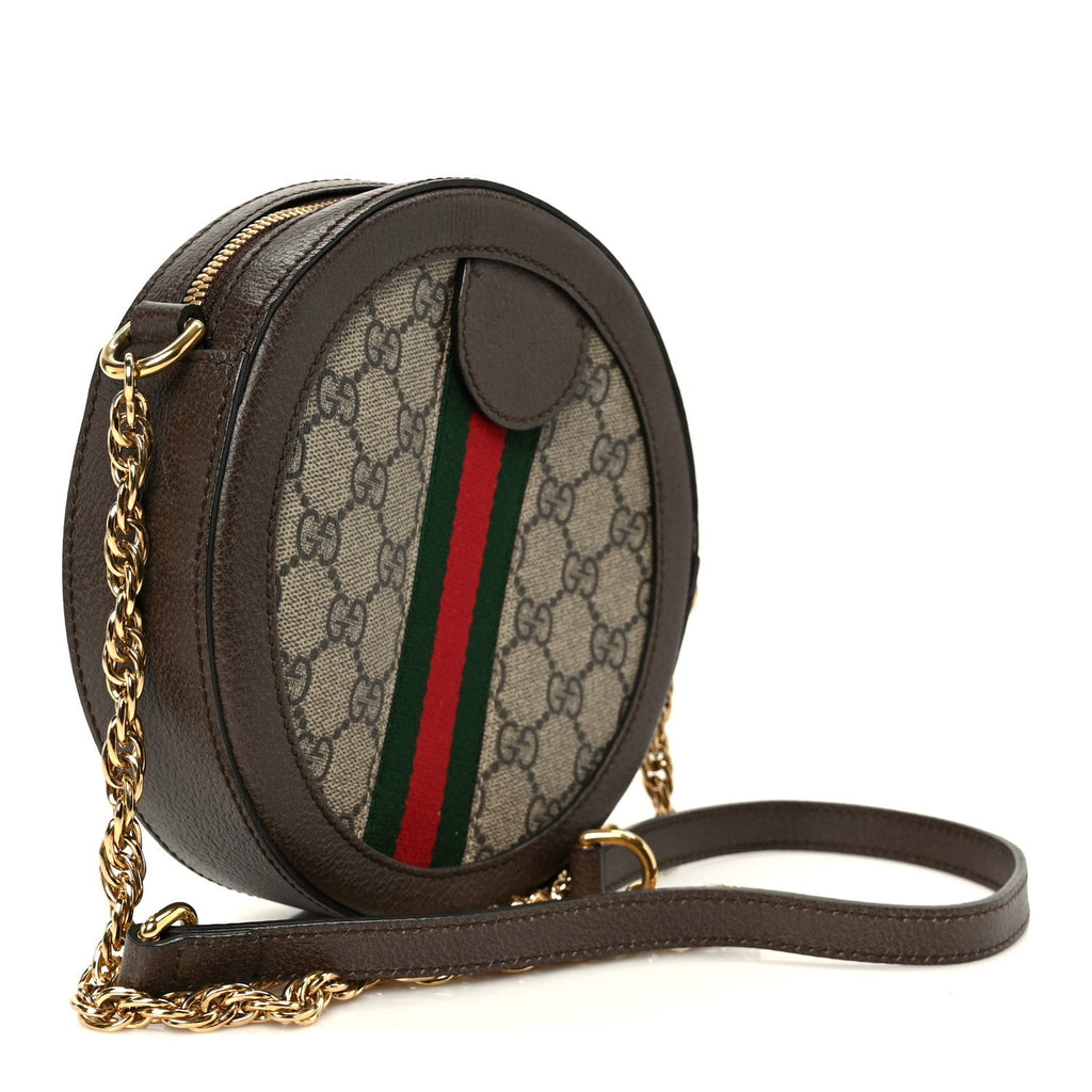 GG Supreme Monogram Web Mini Ophidia Round Shoulder Bag Brown