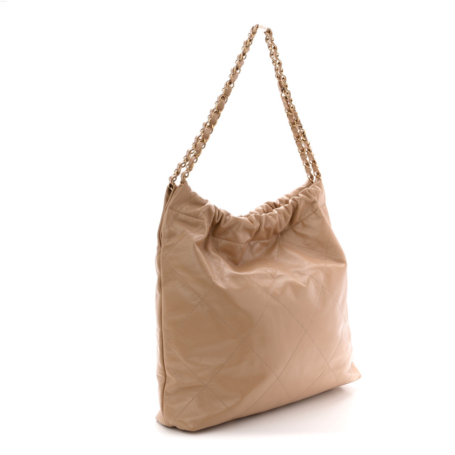 Shiny Calfskin Quilted Chanel 22 Beige