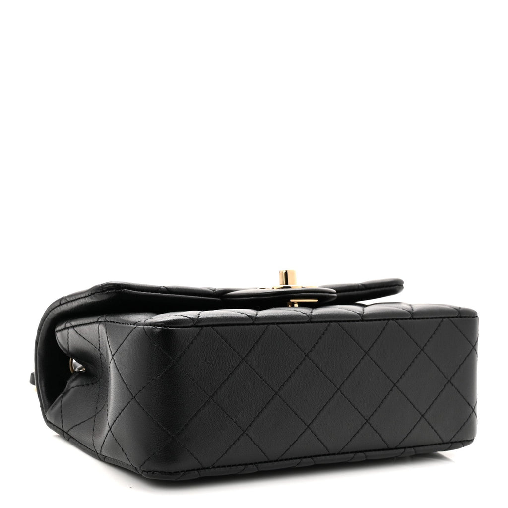 Lambskin Quilted Mini Rectangular Flap Black
