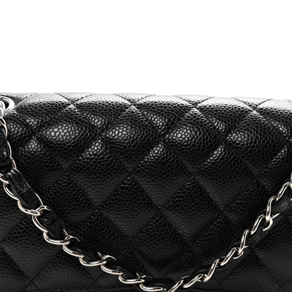 Caviar Quilted Medium Double Flap Black