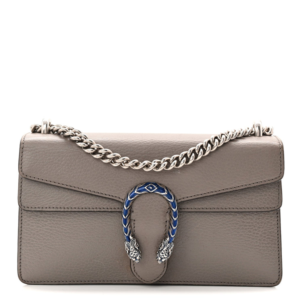 Dollar Calfskin Enamel Small Dionysus Shoulder Bag Dusty Grey Electric Blue