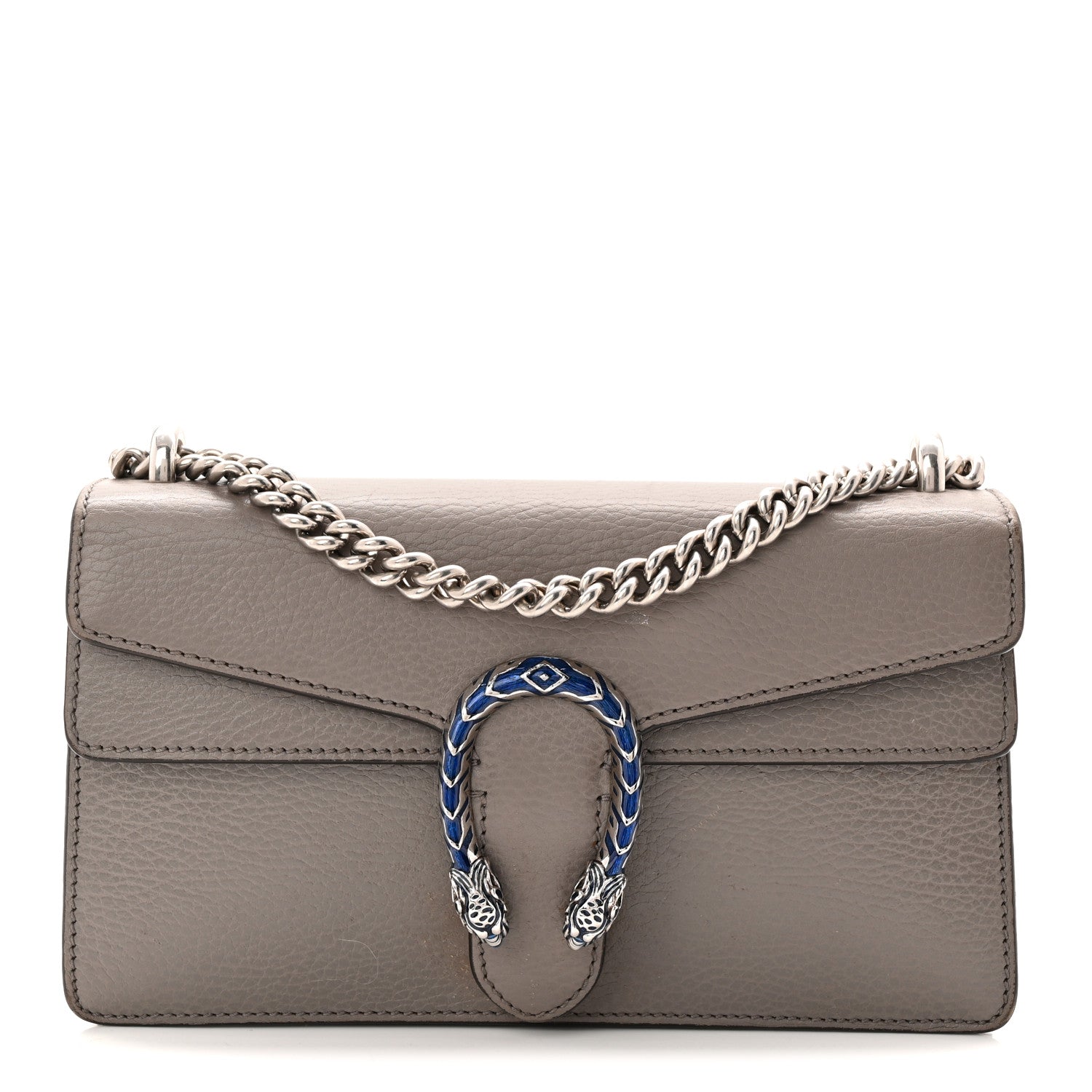 Dollar Calfskin Enamel Small Dionysus Shoulder Bag Dusty Grey Electric Blue