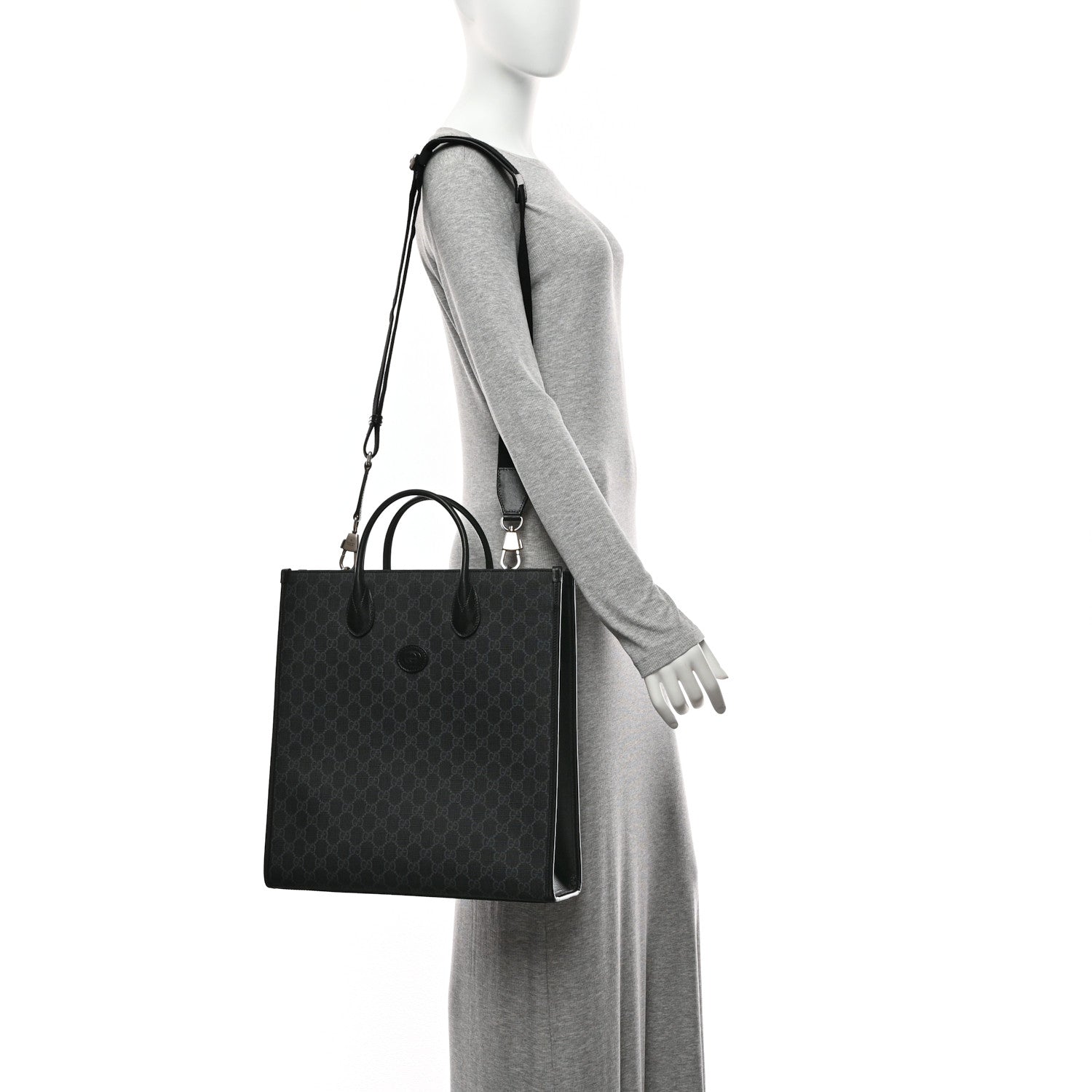 GG Supreme Monogram Azalea Calfskin Medium Retro Interlocking G Vertical Tote Bag Black
