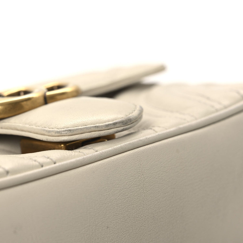 Calfskin Matelasse Mini GG Marmont Shoulder Bag White
