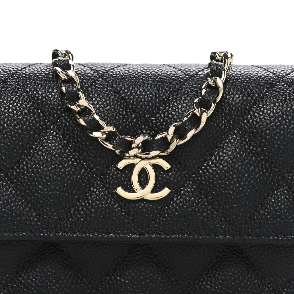 Caviar Quilted Mini Ribbon Wallet On Chain WOC Black