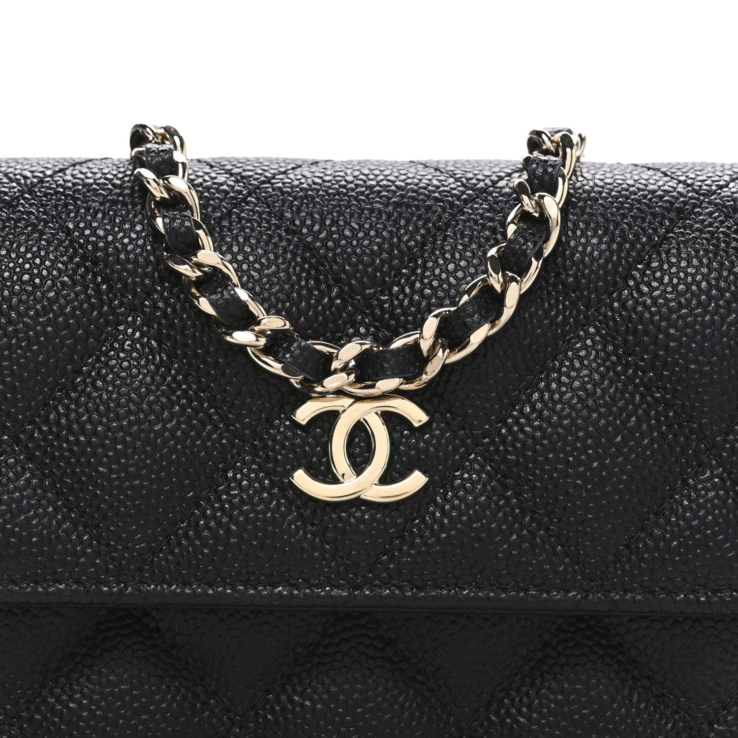 Caviar Quilted Mini Ribbon Wallet On Chain WOC Black